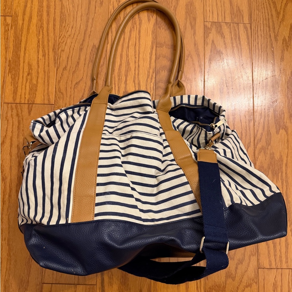 a new day Target Navy and Tan Striped Travel Weekender Bag Tote